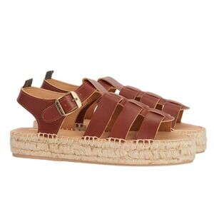 Barbour Brown Leather Espadrille Sandals